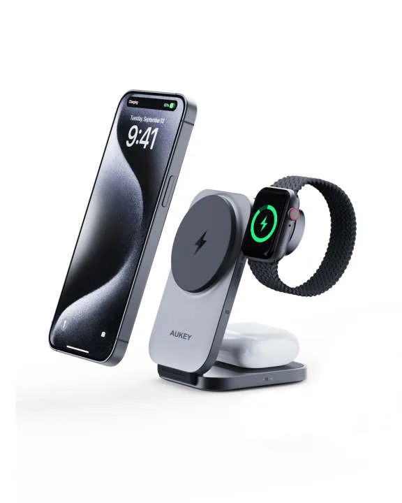 AUKEY LC-MC312 MagFusion Z | Qi2 3-in-1 Foldable Charging Station | Compact & Portable Design