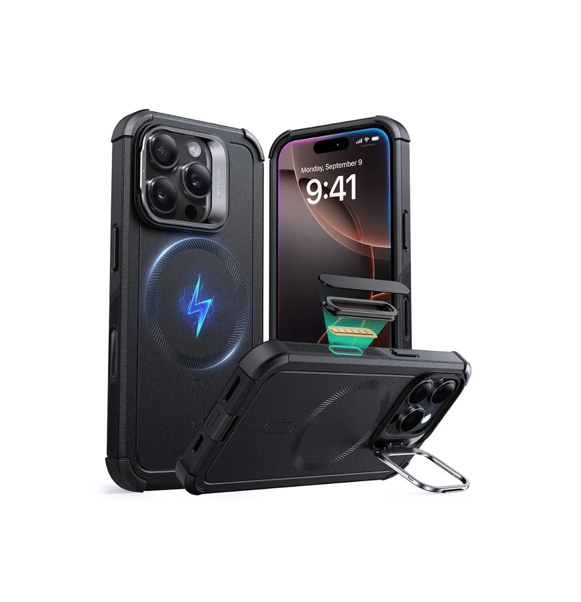 ESR iPhone 16 Pro Cyber Tough Case with Stash Stand (HaloLock)