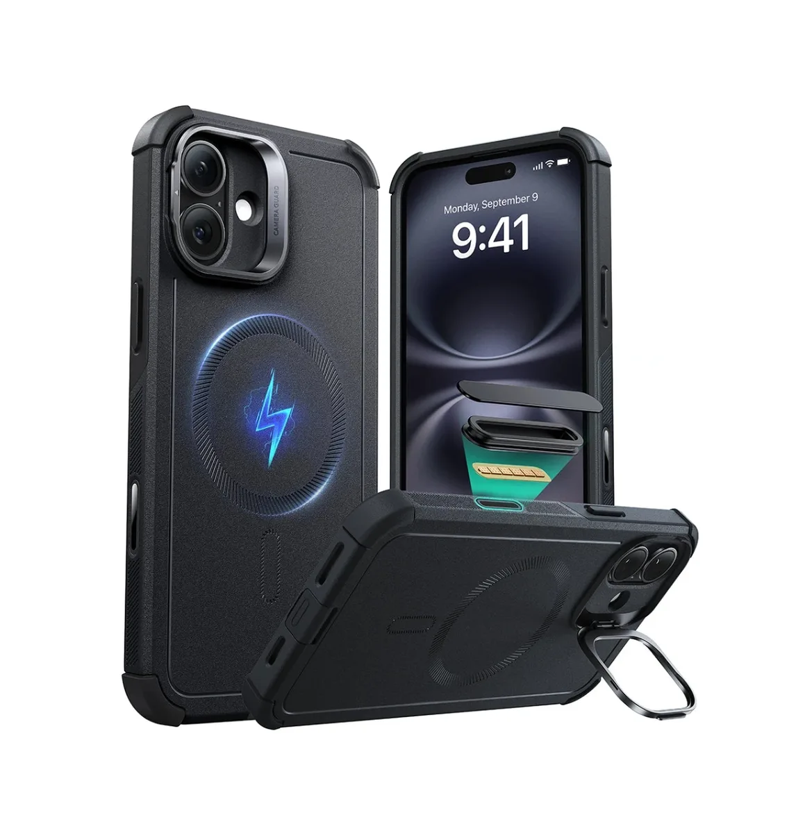 ESR iPhone 16 Cyber Tough Case with Stash Stand (HaloLock)