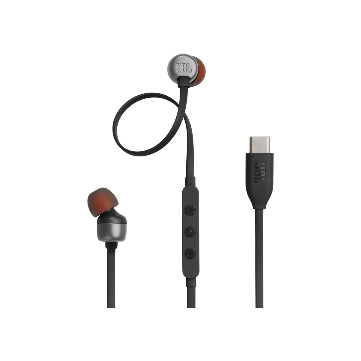 JBL Tune 310C - Wired Hi-Res in-Ear Headphones, Tangle-Free Flat Cable, 3-Button Remote with Microphone (Black)