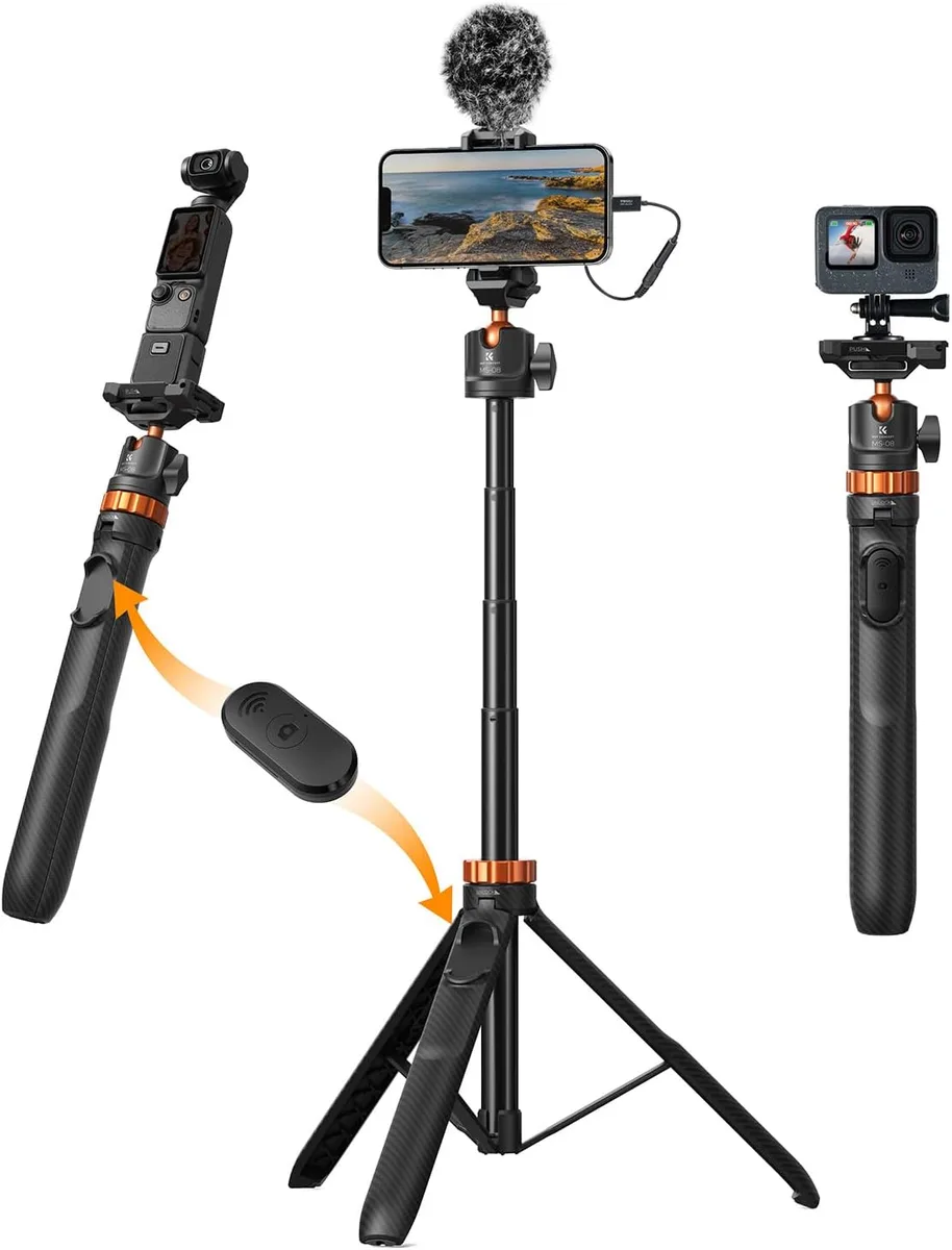 K&F Concept 2-in-1 Selfie Stick Tripod with Phone Holder and Remote