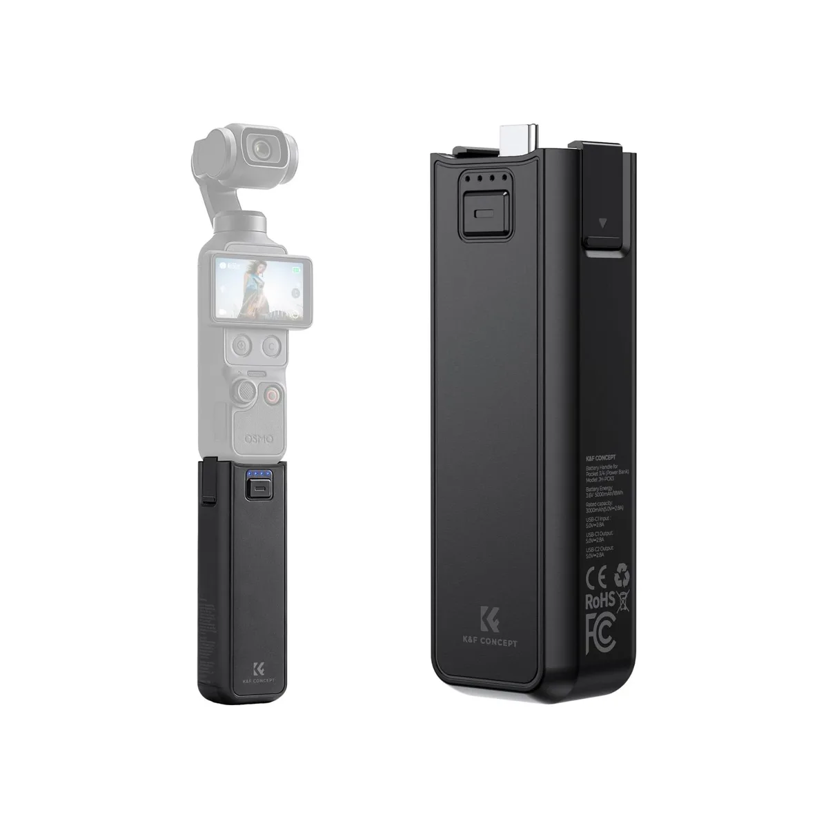 K&F Concept 5000mAh Battery Handle & Power Bank for DJI Osmo Pocket 3/4