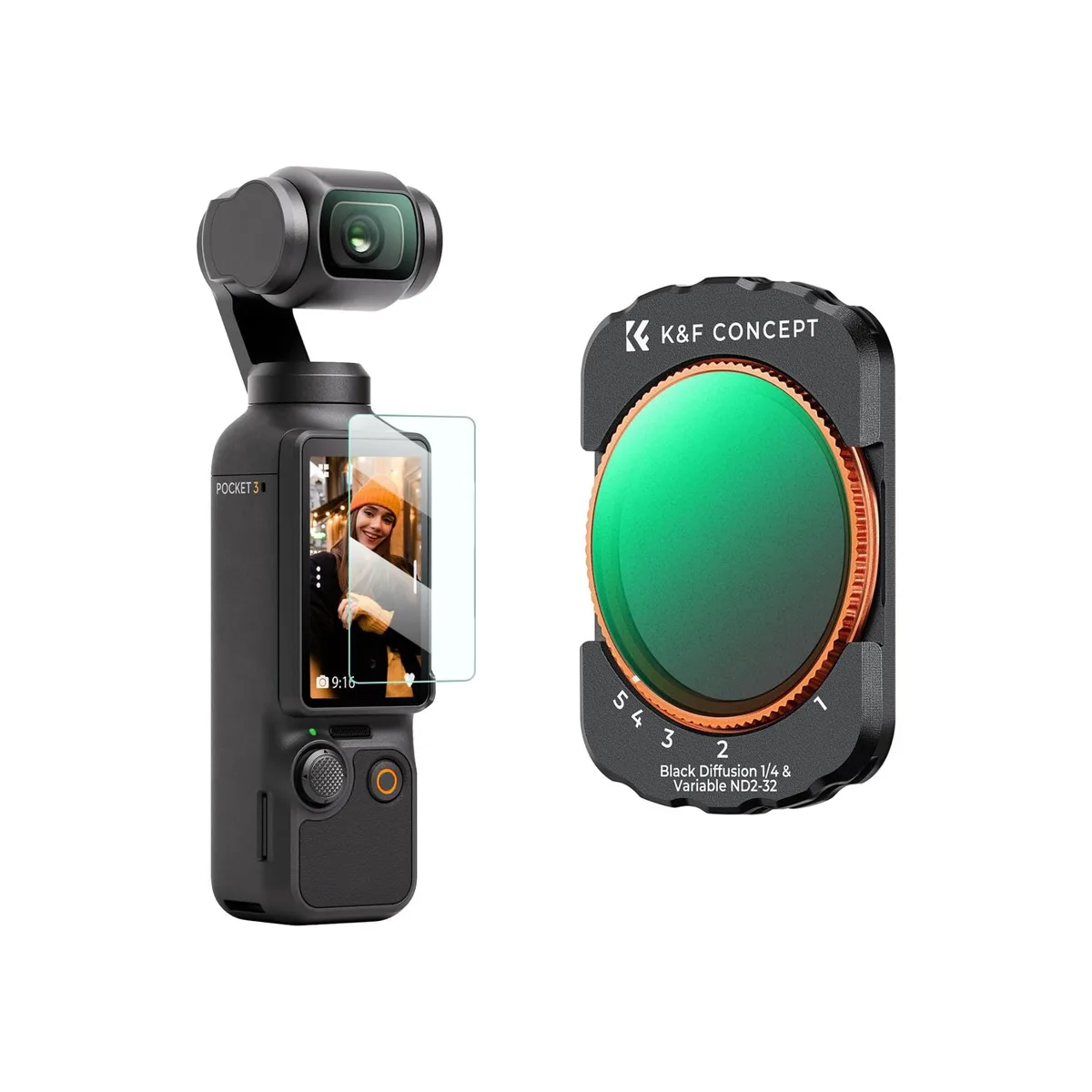 K&F Concept DJI OSMO Pocket 3/4 (Black Diffusion1/4 + CPL + ND8 )