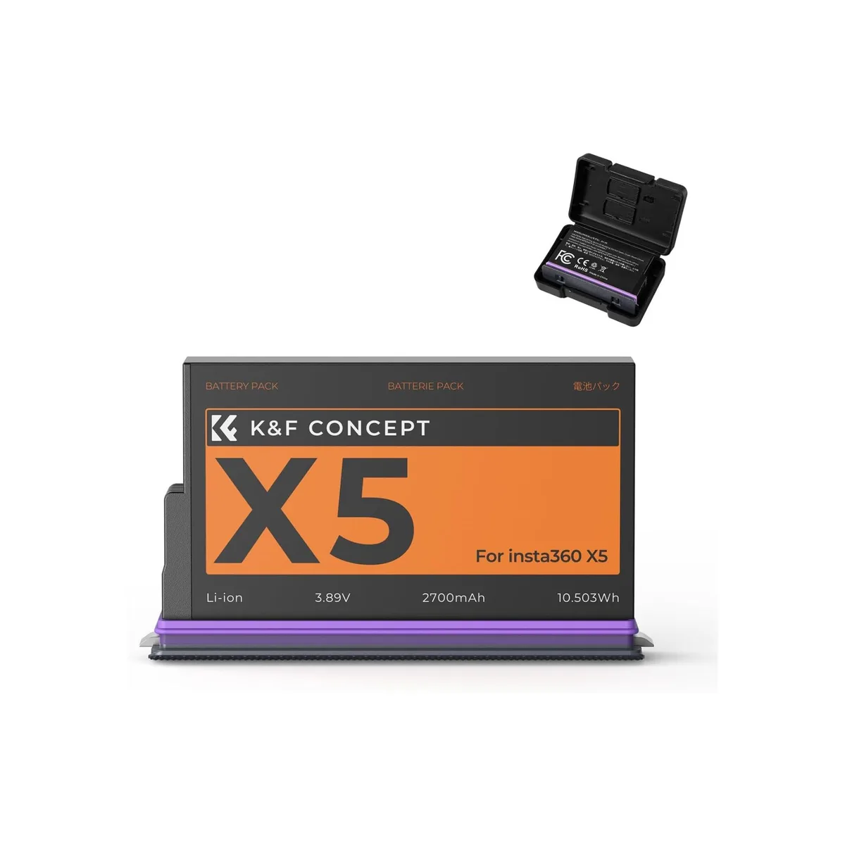 K&F Concept Insta360 X5 2700mAh Rechargeable Battery with Protective Storage Case (Single Pack)