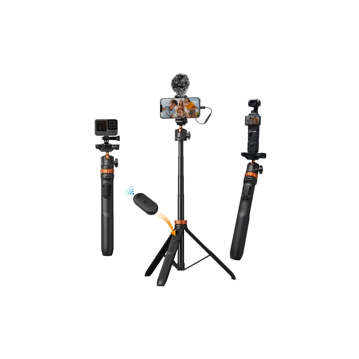 K&F MS04 62"/1.58m Tripod Phone Selfie Stick with Bluetooth Remote Control, GoPro Adapter & Phone Holder