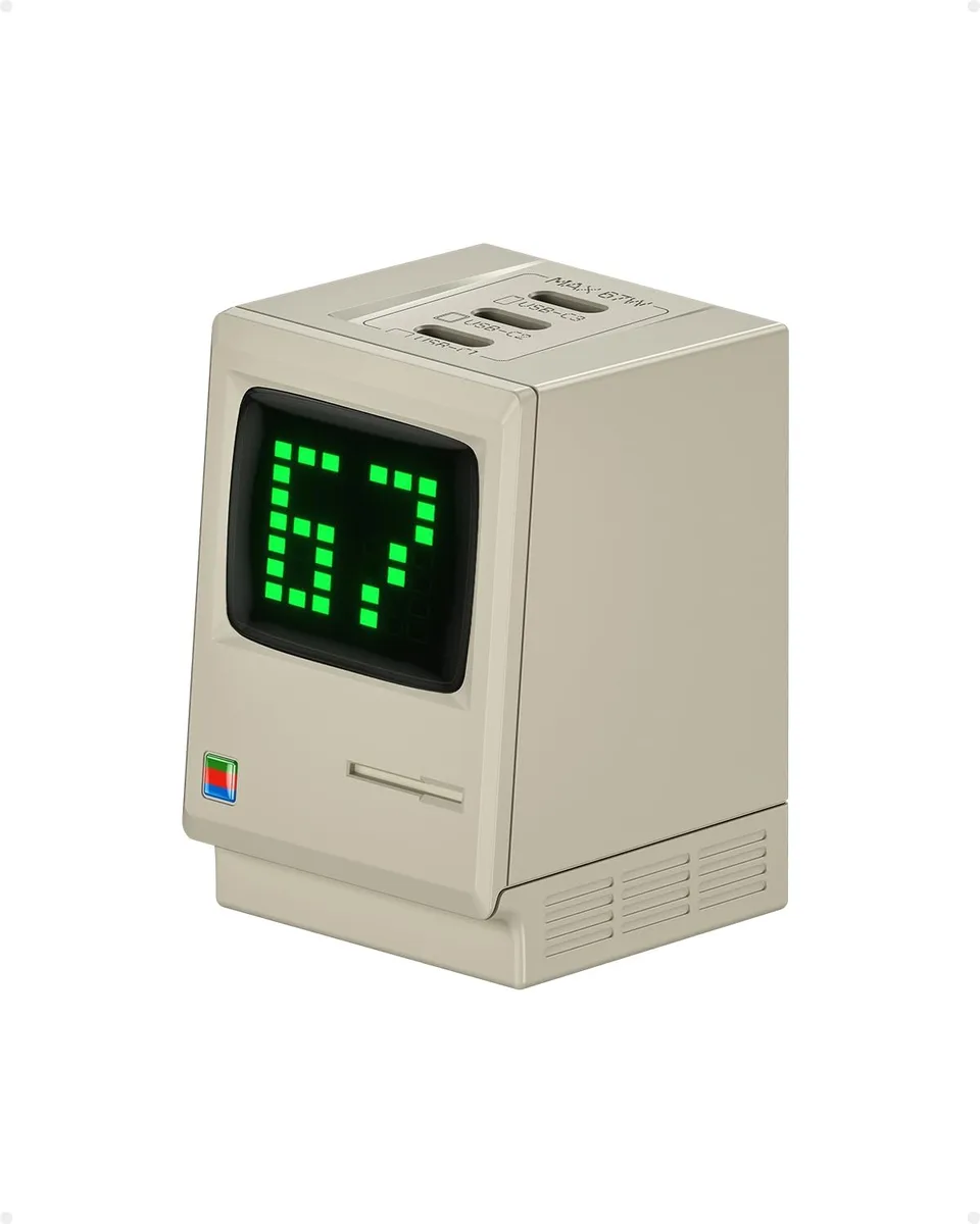 SHARGE Retro 67 Power Display 3-Port Fast GaN Charger with Digital Rain